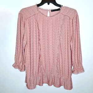 New York & Company"Eyelet In the Office".Career,peasent,eyelet,coquette, blouse.